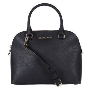 Michael Kors Cindy Large Leather Dome Satchel Bag in Black